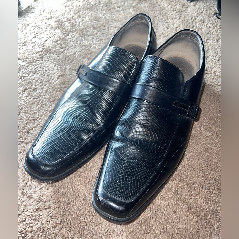 Stacy Adams Beau Moc Toe Metal Toe Leather Loafer Black Size 10.5